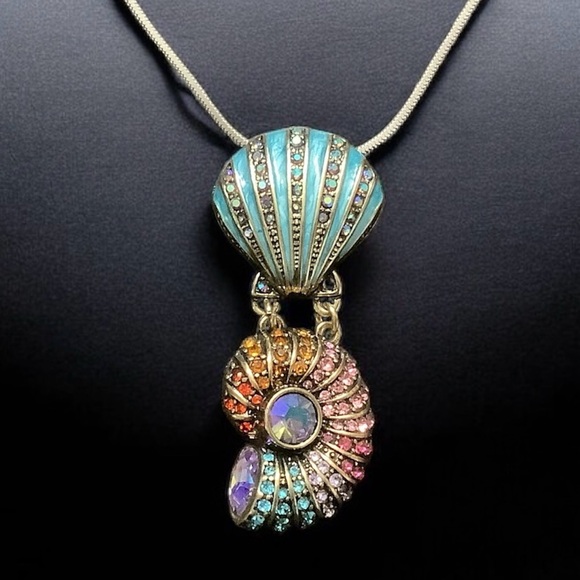 Heidi Daus Jewelry - Dazzling Heidi Daus Multicolor Seashell Pendant Necklace. Signed